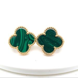 New! Gold and Green Clip-On Clover Earrings